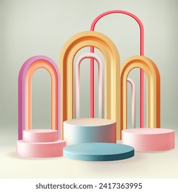 Abstract 3D room Minimal wall scene for mockup product display. Vector geometric forms. Stage for showcase