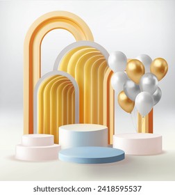 Resumen habitación 3D Escenario mínimo de pared para la visualización de productos de simulación. Formas geométricas vectoriales. Escenario para la muestra