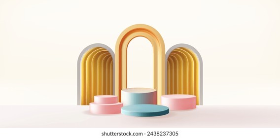 Abstract 3D room Minimal wall scene for mockup product display. Vector geometric forms. Stage for showcase