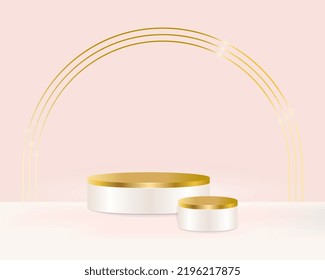 Abstract 3d room with realistic cylinder pedestal podium. Minimal scene for product display presentation. Vector geometric platform. Stage for showcase