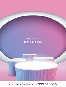 Abstract 3D room with realistic cylinder pedestal stand podium. Minimal scene for product display presentation. Vector geometric platform. Stage for showcase.