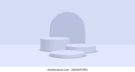 Abstract 3D room with set of realistic cylinders. Minimal scene for product display mockup presentation. Vector illustration