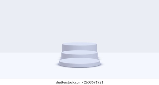 Abstract 3D room with set of realistic cylinders. Minimal scene for product display mockup presentation. Vector illustration