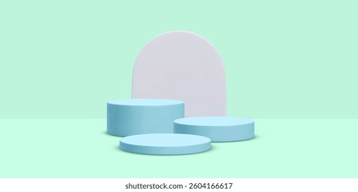Abstract 3D room with set of realistic cylinders. Minimal scene for product display mockup presentation. Vector illustration