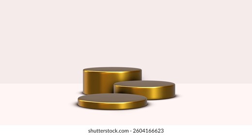 Abstract 3D room with set of realistic cylinders. Minimal scene for product display mockup presentation. Vector illustration