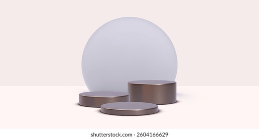 Abstract 3D room with set of realistic cylinders. Minimal scene for product display mockup presentation. Vector illustration