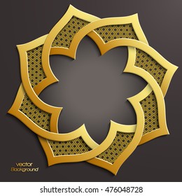 Abstract 3D round infographic golden shape with arabesque design