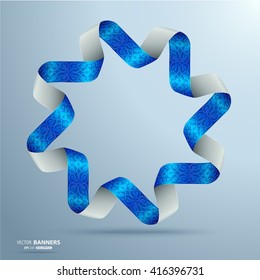 Abstract 3d round ribbon frame with floral elements