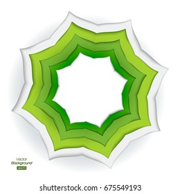 Abstract 3D round shape in green arabesque design on white background