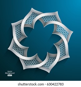 Abstract 3D round shape with islamic design on blue background