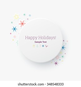 Abstract 3D round text box with snowflake decoration and icon set for web site, banner, holiday greeting - colorful version