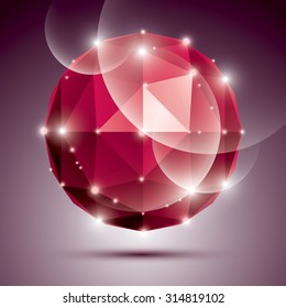 Abstract 3D ruby twinkle sphere with sparkles, red precious stone, eps10.