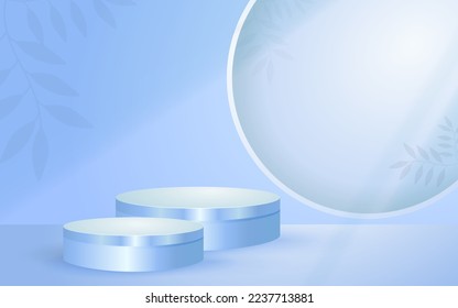 Abstract 3d scene pastel blue round podium background for cosmetic product presentation mockup show