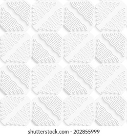 Abstract 3d seamless background. Diagonal white wavy lines and squares layered pattern with cut out of paper effect. 