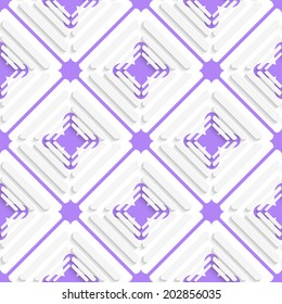 Abstract 3d seamless background. Diagonal offset squares and purple net pattern with cut out of paper effect. 