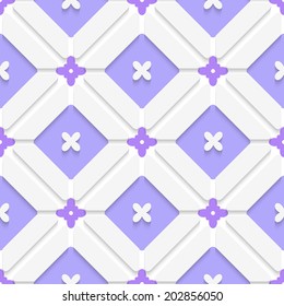 Abstract 3d seamless background. Diagonal purple floristic in frame pattern with cut out of paper 3d effect. 