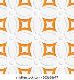 Abstract 3d seamless background. Geometric white pattern with orange and cut out of paper effect. 