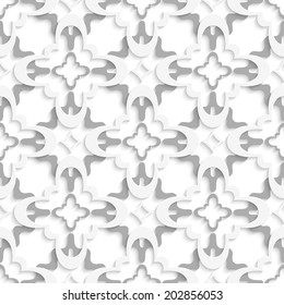 Abstract 3d seamless background. Pattern with white and gray layers and cut out of paper effect. 