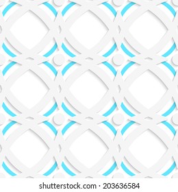Abstract 3d seamless background. White rhombuses and blue ornament with cut out of paper effect. 