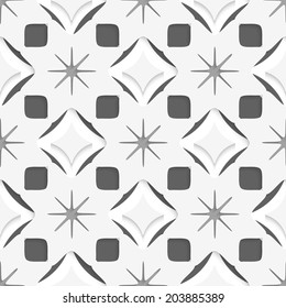Abstract 3d seamless background. White snowflakes on dark gray and out of paper effect. 