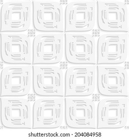 Abstract 3d seamless background. White big leaves perforated and rounded rectangles with cut out of paper effect. 