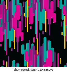 Abstract 3d seamless pattern with colorful paper geometric shapes with drop shadows. Modern background. 