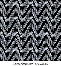 Abstract 3d seamless pattern. Modern geometric black background. Geometrical white zigzag ornaments,Vector texture.