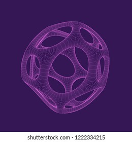 Forma 3d abstrata com buracos. Ilustração em wireframe vetorial.