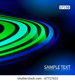 Abstract 3D shape on dark blue striped background. Vector