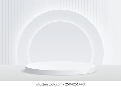 Abstract 3D shape podium on studio background. Display pedestal mockup minimal scene empty stage for presentation product cosmetic, stand, showcase, exhibition, fashion stage, mockup display. Vector
