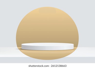 Abstract 3D shape podium on studio background. Pedestal mockup minimal scene empty stage template for presentation product cosmetic, stand, branding, showcase, exhibition, fashion display. Vector
