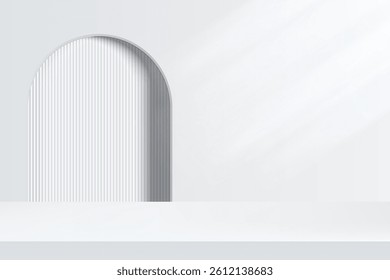 Abstract 3D shape podium on studio background. Pedestal mockup minimal scene empty stage template for presentation product cosmetic, stand, branding, showcase, exhibition, fashion display. Vector
