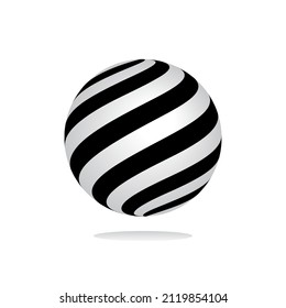 Abstract 3D shape Spherical striped design element. Vector art.