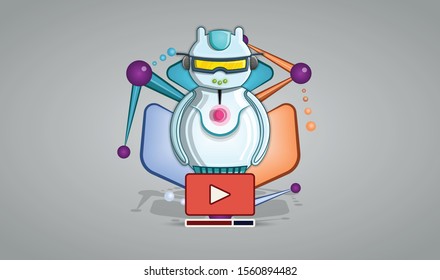 abstract 3D shaped video channel profile logo with cute robot character-stock vector