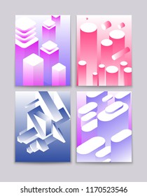 Abstract 3d shapes. Cool gradient isometric shapes technologic futuristic backgrounds. Vector modern book covers. Illustration of color geometric isometric card and brochure design