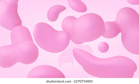 Abstract 3d shapes flow, liquid pink feminine blob and bubble. Creative party fluid banner. Modern floating pithy vector background graphic design