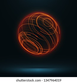 Abstract 3d shere consist of neon stripes. Global network connection.  Abstract Globe Grid. Worldwide communication. Futuristic earth globe. Vector science, technology illustration.
