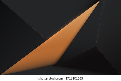 Abstract 3d simple modern low polygon background. Black and gold luxury. Vector illustration