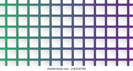 Resumen 3D Papel ligeramente curvado Cortar Cuadrados blancos redondeados en un fondo de gradiente verde y púrpura - Diseño de vectores
