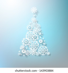 Abstract 3D Snowflakes Christmas Tree. EPS 10 vector
