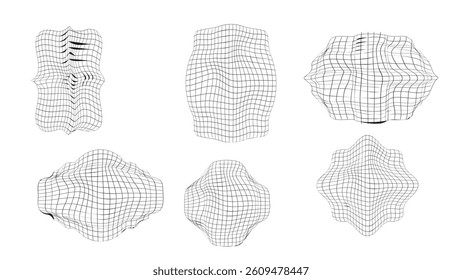 Abstract 3D soft grid forms with wavy distortion effect