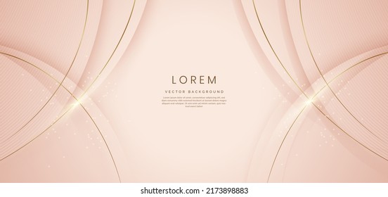 Abstract 3d soft pink curved layers background with lighting effect and sparkle with copy space for text. Luxury template design style. Vector illustration