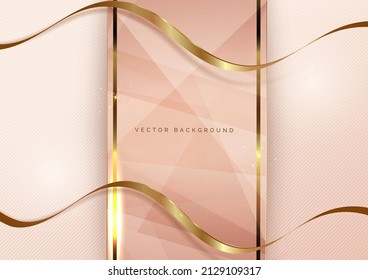 Abstract 3D soft pink luxury geometric diagonal overlapping shiny background with lines golden glowing with copy space for text. Vector illustration
