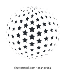 Abstract 3D Sphere with 5 point Stars. Vector illustration.