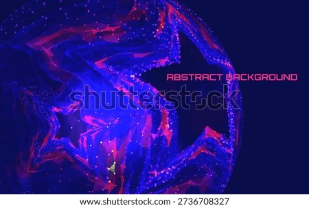 Abstract 3D sphere with color lines conecting dots on surface sphere with stars form. For techno, science, AI and globe network data.