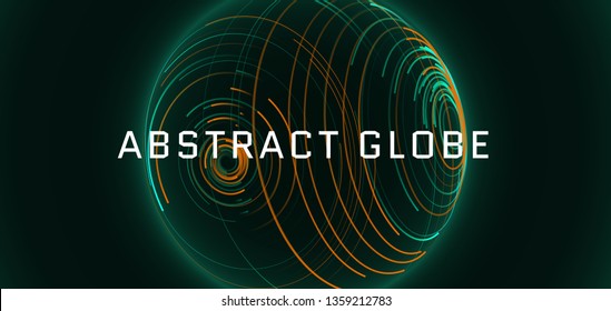Abstract 3d sphere consist of neon stripes. Global network connection.  Abstract Globe Grid. Worldwide communication. Futuristic earth globe. Vector science, technology illustration.
