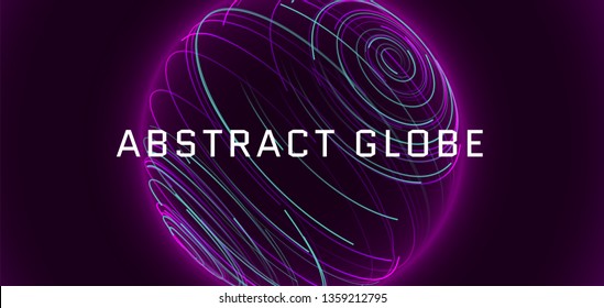 Abstract 3d sphere consist of neon stripes. Global network connection.  Abstract Globe Grid. Worldwide communication. Futuristic earth globe. Vector science, technology illustration.
