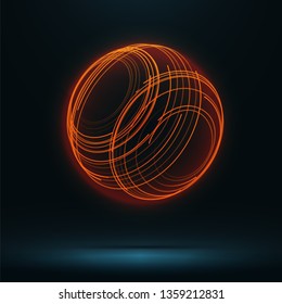 Abstract 3d sphere consist of neon stripes. Global network connection.  Abstract Globe Grid. Worldwide communication. Futuristic earth globe. Vector science, technology illustration.
