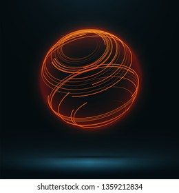 Abstract 3d sphere consist of neon stripes. Global network connection.  Abstract Globe Grid. Worldwide communication. Futuristic earth globe. Vector science, technology illustration.
