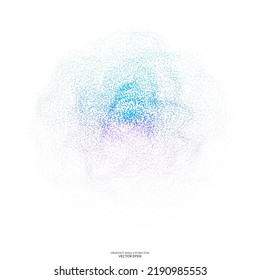 Abstract 3D sphere dot particle light flowing wave colorful blue purple pink gradient isolated on white background. Vector in concept of AI technology, science, music, modern.